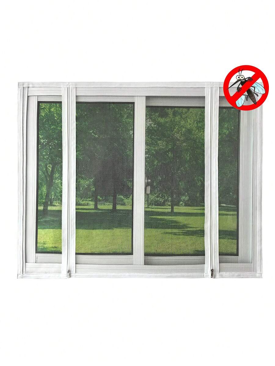 Màn chống muỗi mùa hè mới, thiết kế khóa kéo đôi màu trắng, màn cửa sổ tự dính cho phòng ngủ, ban công, dễ dàng lắp đặt. - trắng - Xem 1