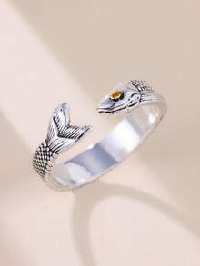 这款独特时尚的鱼形开口戒指，设计复古百搭，适合日常佩戴，也可作为礼物送给朋友。 - 魚兒戒指 - 查看 4