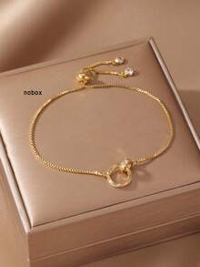 1条简约金色交叉心形圆圈可调节手链，适合青少年女孩和女性日常佩戴及作为礼物 - 彩色 - 查看 2