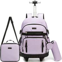 Set de 3 piezas de mochila con ruedas para niños, que incluye mochila para niñas, equipaje con ruedas para niños, bolsa de almuerzo y estuche de lápices, adecuado para estudiantes de escuela primaria - Mochila con ruedas - Ver 8
