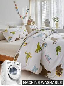 2/3pcs Dinosaur Print Bedding Set, Cartoon Cute Polyester Duvet Cover & Pillowcase Set, Soft & Breathable, Machine Washable, Gift For Boys, Girls, Children, Teens (1 Duvet Cover + 1/2 Pillowcase, No Filler) - Multicolor - View 7