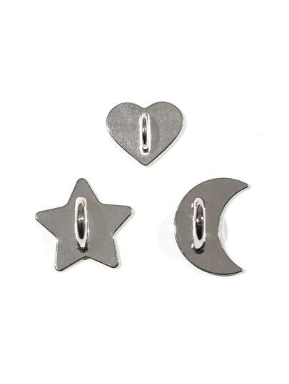 合金黑色心形元素金属2/3/5/10个银色心形、星星、月亮金属按扣，适用于DIY手机壳挂绳配件、手机挂绳，银色、黑色和彩色可选，手机壳包五金配件，钥匙扣，钥匙圈，智能手机挂绳，手工装饰配件，智能手机挂绳，无痕背胶，兼容所有安卓/苹果系列手机，例如17/16/15等。生日礼物、周年纪念礼物、婚礼派对礼物