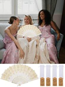 Bộ quà tặng tiệc cưới 9/3 món, gồm quạt xếp màu vàng/hồng, túi vải organza, thiệp cảm ơn, bộ quà lưu niệm, lý tưởng để tặng bạn bè, khách mời, tiệc cô dâu, tiệc sinh nhật, phụ kiện chụp ảnh. - nhiều màu - Xem 5