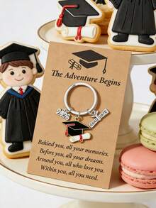 2026届毕业季钥匙扣套装（6件），包含毕业帽钥匙扣和贺卡，金属合金毕业纪念挂件，庆祝毕业，2026届毕业生，毕业礼物，背包挂件 - 多色 - 查看 5