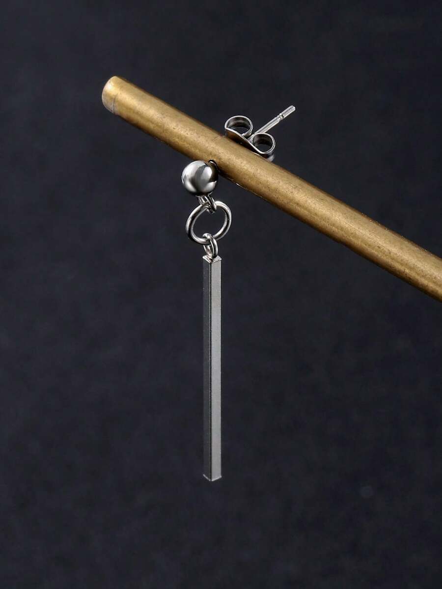1pc Stainless Steel Bar Pendant Earring, Fashionable Minimalist Design For Men - Long Stick Pendant - View 1