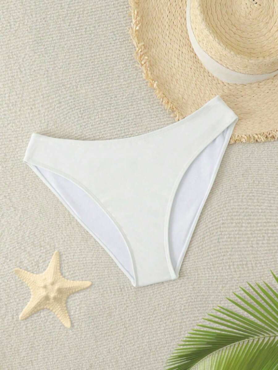 Swim Basics Summer Beach Solid Bikini Bottom - White - View 1