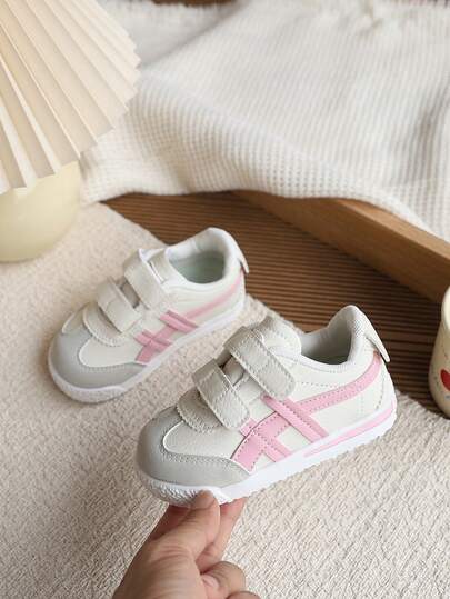 2026 Spring New Retro Color-Blocking Casual Shoes For Kids, Hook And Loop Soft Non-Slip Breathable Sports Sneakers, Toddler & Little Kids White Shoes