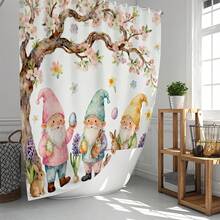 1pc/3pcs/4pcs Easter Gnome & Egg Multifunctional Bathroom Decor Shower Curtain Set, Free 12 Hooks Included, Elegant Holiday Atmosphere, Bathroom Mat, U-Shaped Rug And Round Toilet Mat, Suitable For All Scenarios - E - View 2