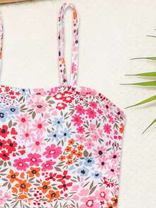 Tween Girls' Tankini Set, Digital Ocean Creature Print Knit Fabric, Adjustable Spaghetti Strap, Modest Two Pieces Swimsuit, Suitable For Summer Swimming And Beach, Fashionable - Multicolor - View 3