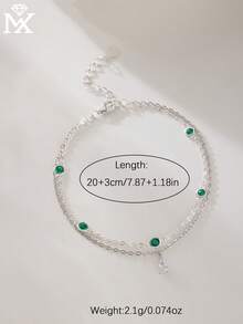 SYMFNY 1pc Luxury 925 Silver Double-Layer Green Zirconia Waterdrop Pendant Anklet, Jewelry Gift For Summer Beach Vacation - Silver - View 3