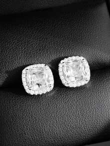 MOONSO 1对经典方形锆石耳钉，永恒时尚珠宝 E1097 - 銀色 - 查看 5