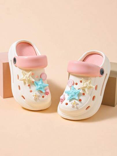 Kids Casual Cute Pattern Sandals, Multifunctional Comfortable Slip-On Shoes, Girls Black Fashionable Indoor/Outdoor Wear