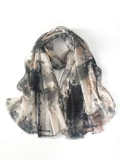 Luxury Digital Print Hijab - Abstract Contrast Artistic Scarf & Beach Sarong, Silky Large Shawl & Versatile Summer Wrap For Women, 180x70cm