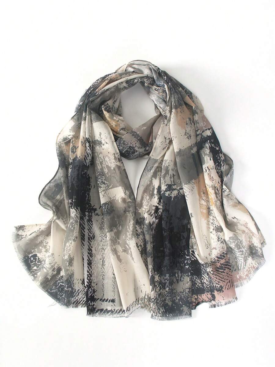 Luxury Digital Print Hijab - Abstract Contrast Artistic Scarf & Beach Sarong, Silky Large Shawl & Versatile Summer Wrap For Women, 180x70cm - Multicolor - View 1