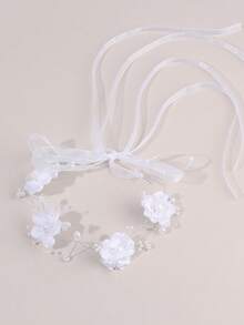1pc Flower Girl Princess Flower Headpiece Girl Stuff Pearl Headband Alloy Floral Bridal Hair Accessories Communion Wedding Prom Photography Prop For Girls - White - View 17