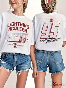 (Loose Version), Disney Car Story Lightning McQueen 95 Double-Sided Printed Flowers, Suitable For Summer And Spring Seasons, Holiday Gift Party Costumes, Ladies' Clothing. - 白色 - 查看 1