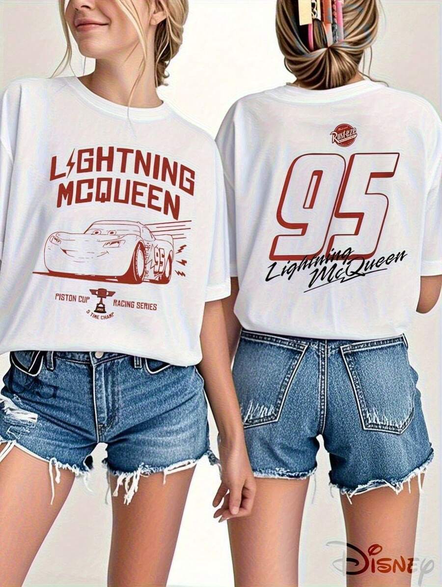 (Loose Version), Disney Car Story Lightning McQueen 95 Double-Sided Printed Flowers, Suitable For Summer And Spring Seasons, Holiday Gift Party Costumes, Ladies' Clothing. - 白色 - 查看 1