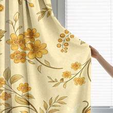 2PCS Yellow Rose Vintage Floral 100% Polyester Curtains, 90gsm Rod Pocket Style, Width 180cm, Ideal For Bedroom Living Room - Multicolor - View 9