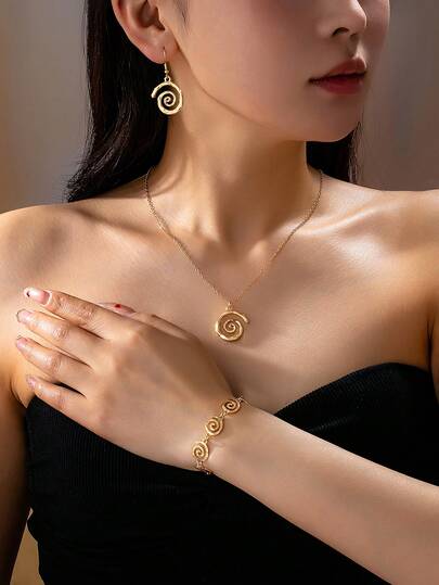 3pcs Minimalist Fashionable Personalized Delicate Mosquito Coil Tray Themed Necklace, Bracelet And Earrings Set, Suitable For Women's Daily Wear