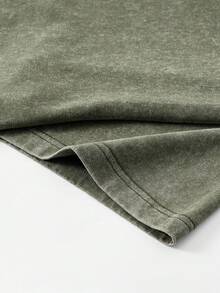 1PC Y2K Vintage Washed T-Shirt | Men's Graphic Tee | YLA Dripping Skull Design Pattern | Gifts For Men Or Boyfriend | 100% Cotton | 230Gsm Thickened Fabric | Unisex - 綠色 - 查看 7