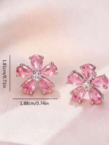 1 Pair Cute Sweet Elegant Versatile Niche Elegant Minimalist Pink Flower Stud Earrings, Suitable For Women's Daily, Festival, Party Wear - Flowers - View 5