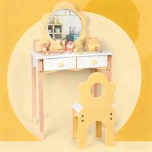 Juego de Madera Tocador para Niñas con Espejo, Mesa de Maquillaje y Juego de Imitación para Princesitas, Madera Resistente De Maquillaje Vanity Set Amarillo, Cajones para Guardar Juguetes y Accesorios - Amarillo - Ver 4
