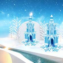 三层蓝色城堡雪花纸杯蛋糕架 | 冰雪奇缘主题冬季仙境甜点展示架，适合公主生日派对用品 - 雪花蛋糕架 - 查看 2