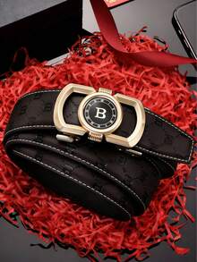 Premium Leather Belt, Zinc Alloy Letter Automatic Buckle, Embossed Trouser Belt, Men's Business Elite Belt, Fashionable Versatile Classic Business - Multicolor - View 4