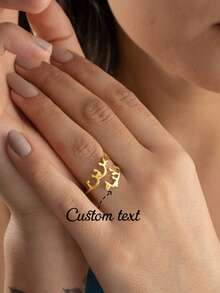 Customized Personalized Ring With Arabic Letter Names, Stainless Steel Adjustable Open Ring, Classic Fashion Couple Rings, Anniversary Wedding Jewelry Gift For Family And Friends - Silver - View 5