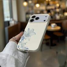 Flower 1pc White Leather Texture Lens Protection, Minimalist Light Color Floral Pattern Phone Case, Compatible With IPhone 16 Pro Max, 17/16/15/14 Plus, 13/12/11, Air, Series,International Version, Not The Domestic Version - Multicolor - View 2