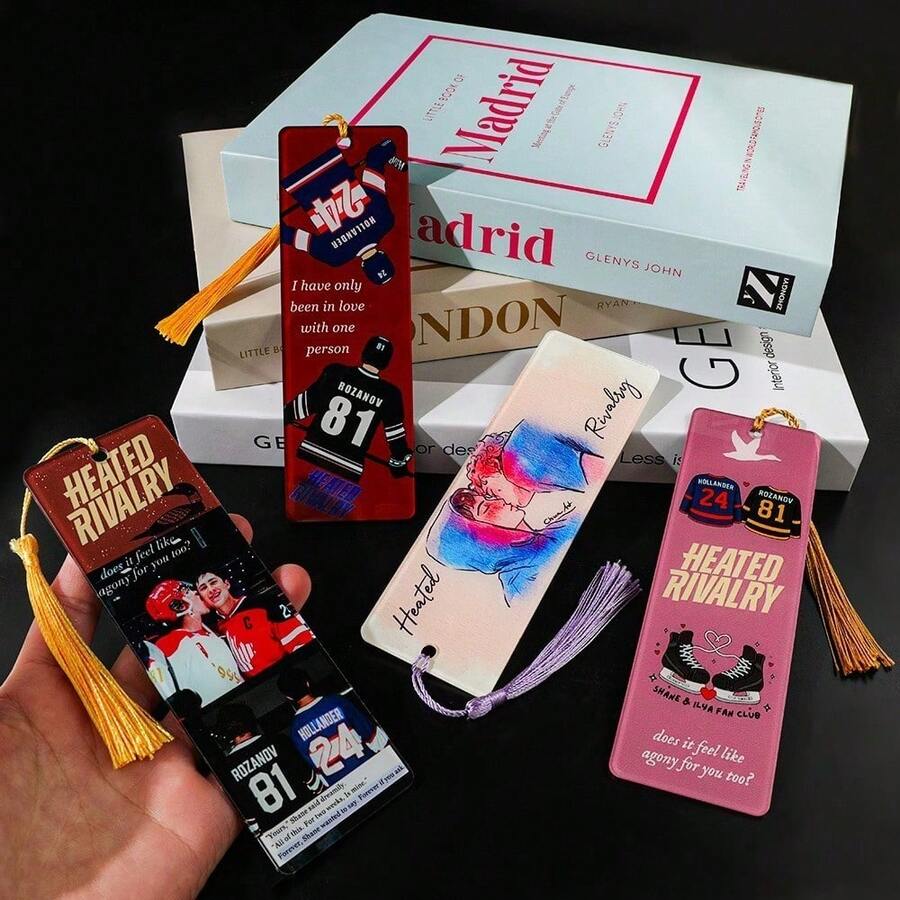 1pc "Ice Showdown" Themed Acrylic Bookmark - Ice Hockey CP Elements + Novel Reading Tag, Ideal For Sports BL Readers, Preferred Fans Merchandise - Multicolor - View 1