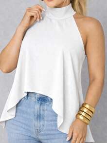 Women's Tank Top With Halter Neck And Tie Detail - Summer - 白色 - 查看 2