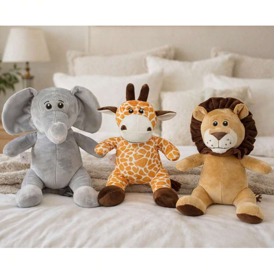 Safari Trio 35cm Plush - Elephant, Giraffe, Hippopotamus, Lion, Monkey - Gift Toy, Cute Animal Friends, Same As Photo, Jungle Kingdom, Madagascar - 大象長頸鹿獅子三人組 - 查看 1