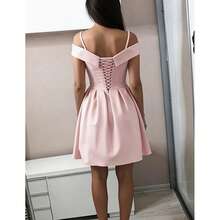 Fitglam Cute Off-The-Shoulder Satin Bridesmaid Dress Short Party Homecoming Dress - 粉色 - 查看 2