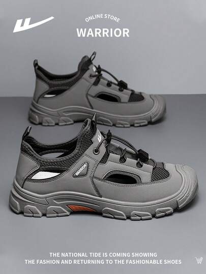 WARRIOR 1双男士前系带运动凉鞋，夏季新款网面透气轻便速干户外低帮休闲旅行徒步鞋