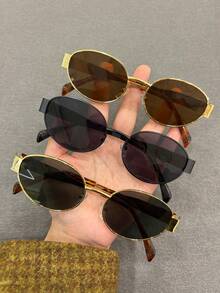 椭圆形时尚眼镜，复古金属框黑色眼镜，男女皆宜，适合户外运动、派对、度假、夏季海滩、旅行、驾驶、钓鱼、骑行、摄影道具、节日配饰，也是送给女性的理想礼物。 - 彩色 - 查看 10