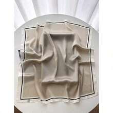 1pc Square Scarf, Women's Satin Printed Headscarf, Fashion Headband, Shawl, Scarf, Neckerchief, Headscarf, Dress Accessory - Màu Khaki - Xem 5