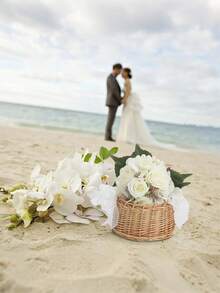 1PC Wicker Flower Girl Basket Wedding Flower Girl Basket Features Pearl Handle And Bow Fairytale Flower Basket Handwoven Easter Basket Wedding Flower Girl Wicker Basket - Pearl Rattan Flower Basket - View 5