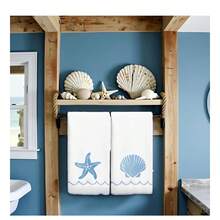 2 Packs Starfish & Shell Kitchen Towels, 16*24 Inches, Reusable Household Kitchen Cleaning Cloth, Housewarming Home Decor Gift, Kitchen Accessories - Multicolor - View 2