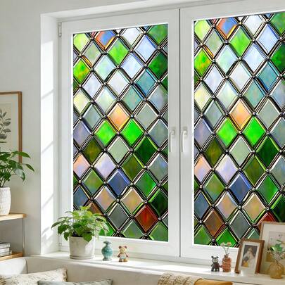 1/2pcsColored Diamond-Patterned Frosted Window Film, Reusable PVC Electrostatic Adsorption Privacy Film, Suitable For Bathrooms, Bedrooms, Living Rooms, Offices, And Glass Door And Window Decoration.