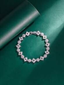 Tylionnejewelry 1pc Luxury White Gold Plated Zirconia Bracelet, Elegant Jewelry, Graceful Gift For Women, Wedding, Holiday Party, Anniversary, Date - Silver - View 2