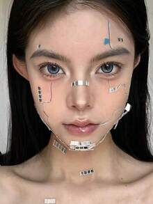 Hình dán kính khảm họa tiết Cyberpunk trang trí mặt, tự dính, thích hợp cho tiệc tùng, dạ hội, gương trang điểm DIY - Trang điểm điện tử - Xem 9