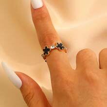 1枚时尚优雅油滴花朵开口戒指，百搭优雅，适合日常佩戴 - 彩色 - 查看 6