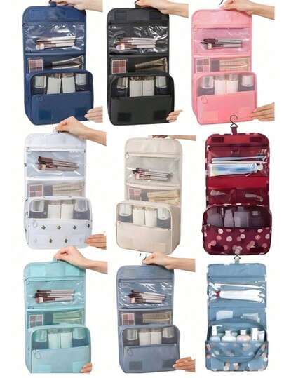 1 pièce Sac de maquillage de voyage avec crochet, organisateur d'accessoires de voyage grande capacité, sac cosmétique, étui à maquillage, pochette de soins de la peau, trousse de toilette, organisateur de cosmétiques de plage, essentiels de voyage d'été, nécessités de croisière, fournitures de dortoir, sac de toilette, sac de douche pour femmes, cadeau pour la fête des mères, cadeau pour les enseignants, essentiels de croisière