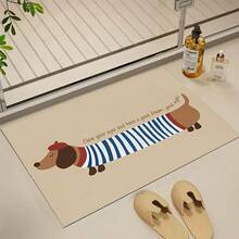 1pc Non-Slip Dachshund Silica Gel Mat, Charming Beige Rectangular Foot Pad Suitable For Bathroom And Kitchen, Quick Drying Cartoon Dog Design Carpet - Dachshund Puppy - View 4