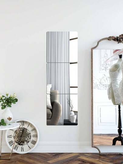 3PCS Square Mirror Wall Decals, 2mm Thickened Acrylic 3D Mirror Wall Tiles, Suitable For Living Room, Bedroom, Kitchen, Bathroom. 30*30cm/11.8*11.8in