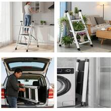 Folding Steel Ladder For Home, 3 Steps, Non-Slip - White - View 5