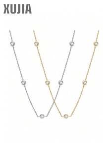 XUJIA 一件时尚简约新娘首饰，925纯银圆形切割，镶嵌2.5毫米（0.06克拉）/4毫米（0.3克拉）莫桑石，配有女士项链，适合万圣节派对、圣诞节、送给女朋友或作为生日礼物。 - NMO-002 - 查看 2