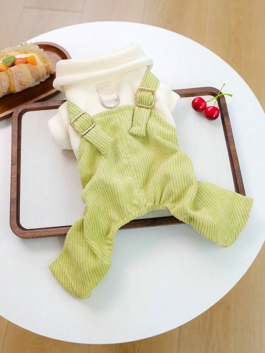 1pc Pet Clothes Spring/Summer New Arrival Four-Leg Outfit, Cute Suspender Pants - Green - View 1