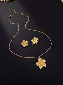 Floral Necklace & Earrings Jewelry For Women, Exquisite Accessory For Everyday Wear - Flower - View 7
